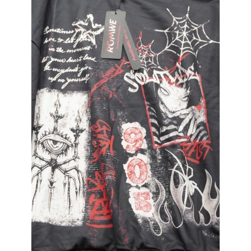 ROMWE Grunge Eye Spiderweb Crewneck Sweatshirt Size XL Aesthetic on Lock Goth